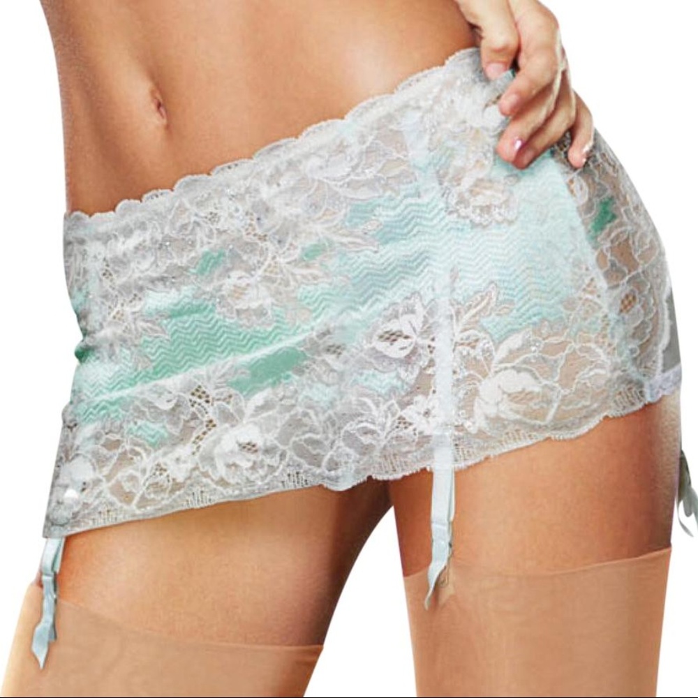 Victoria's Secret Crystal Mint Garter Belt Panty - Picture 1 of 7